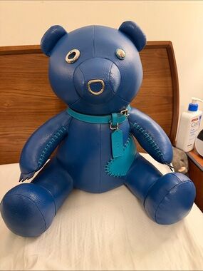 Coach Blue Leather Bear Bag Charm with Teal Collar